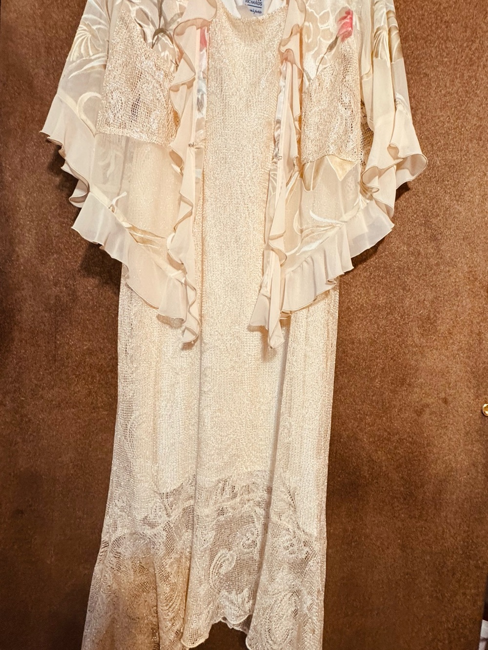 Elegant Cream Lace dress with Sheer Ruffle dress